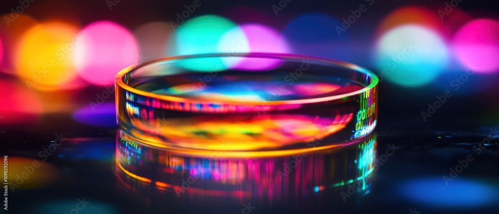 Aufkleber a colorful lens reflecting vibrant bokeh lights, creating an artistic visual effect.