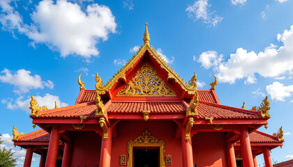 Obraz premium Beautiful Chinese temple with ornate design against a blue sky for Chinese New Year celebration