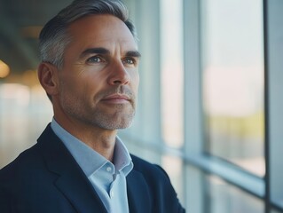 businessman attentively listening during a meeting, showcasing engagement and professional demeanor, framed within a contemporary office space filled with natural light