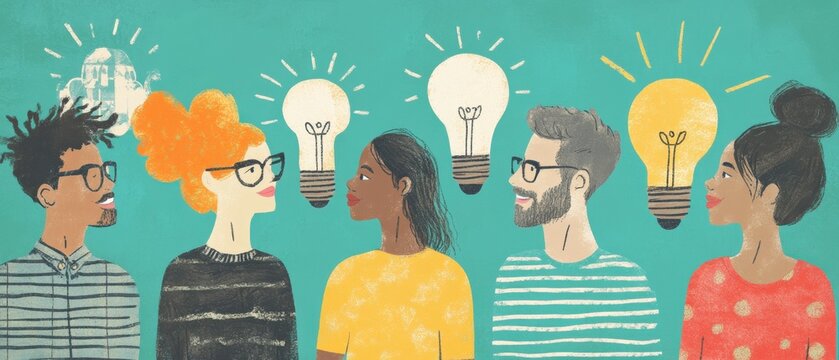 Illustration of a group of diverse individuals working together, exchanging ideas in a collaborative setting, seamless communication, clear understanding, mutual respect