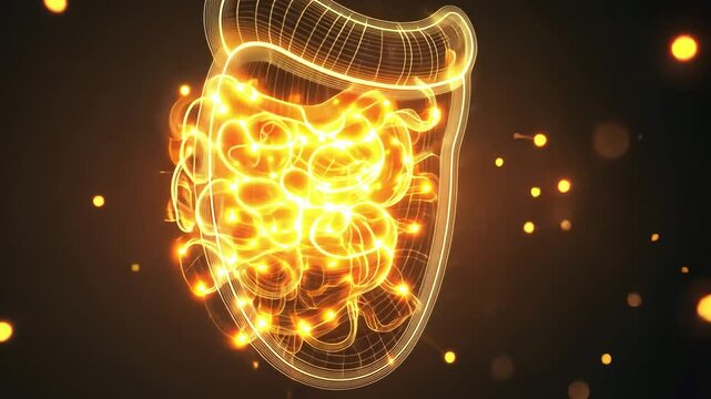 Intricate Glowing Pancreas: A mesmerizing 3D representation of the human pancreas, with intricate details highlighted by a golden glow, showcasing its internal structure and vital functions.
