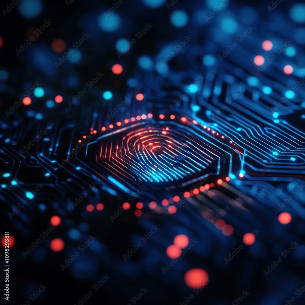 Poster a vibrant close-up of an advanced microchip showcasing intricate circuitry.
