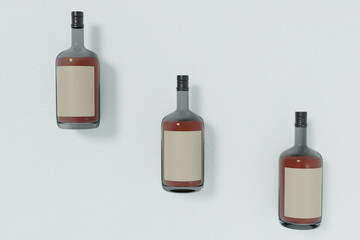 Glass alcohol wine bottle on a white background. 3D render template for makeup product brand advertisement and logo branding design V4