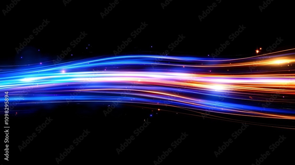 Poster mesmerizing dynamic light streaks in striking blue and purple hues on a dark spacious background cre