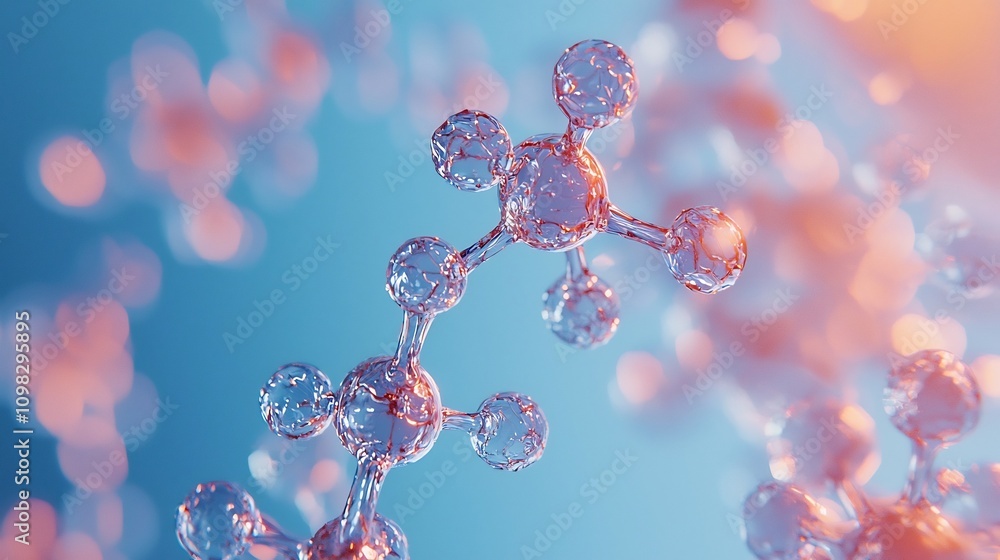 Poster mesmerizing close up of a sleek metallic molecular structure set against a soft blue backdrop creati