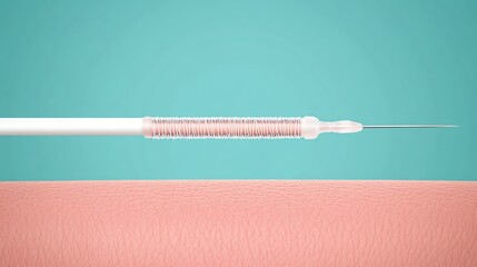 Medical syringe poised for injection.