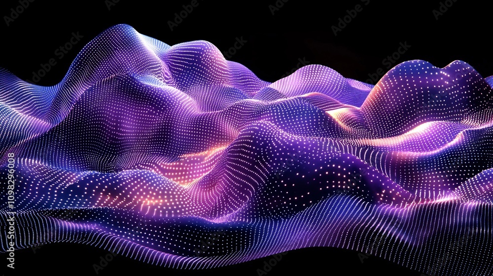 Poster mesmerizing futuristic dotted wave design in shades of purple and blue with ample text space sleek a