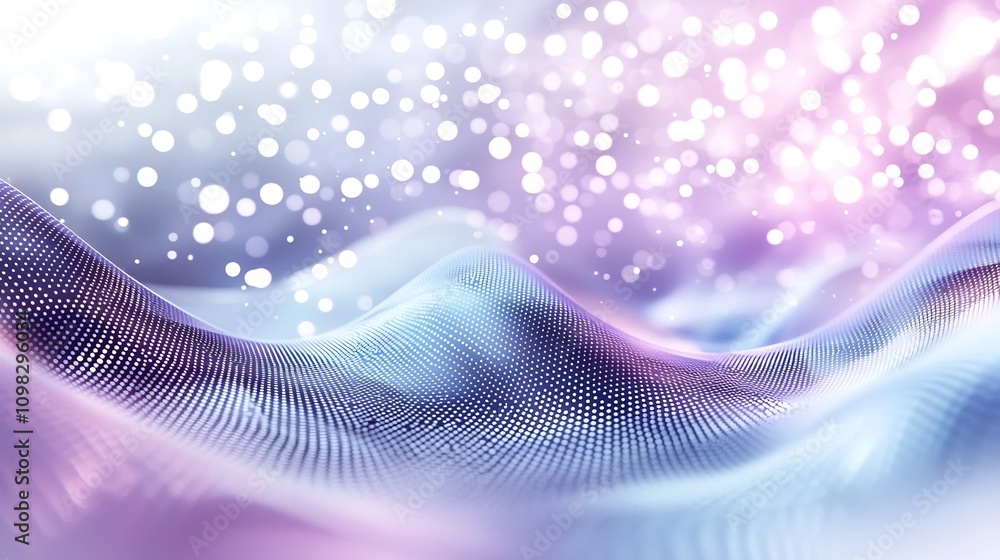 Poster mesmerizing futuristic dotted wave design in sleek purple and blue hues with ample text space sleek 