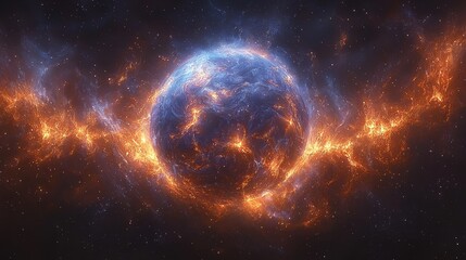 Obraz premium Cosmic event neptune the deep blue orb glowing under stellar skies space art digital outer space astronomy