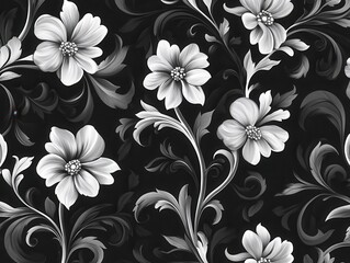 Obraz premium distinctive black and white floral patterns create an intricate design ideal for backgrounds. the high-resolution digital art showcases a modern aesthetic, emphasizing elegance and creativity