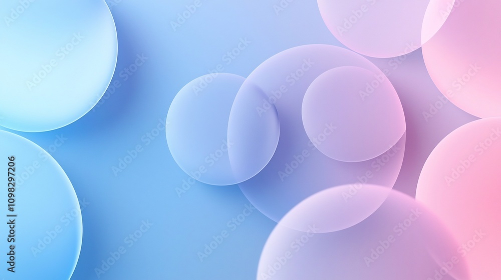 Aufkleber minimalist blue background with soft circular shapes and gentle pink gradients creating a calming fu