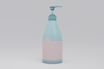 Elegant cosmetic liquid soap one bottle with a white background. 3D render of a beautiful cosmetic template for advertising. Makeup product brand V6