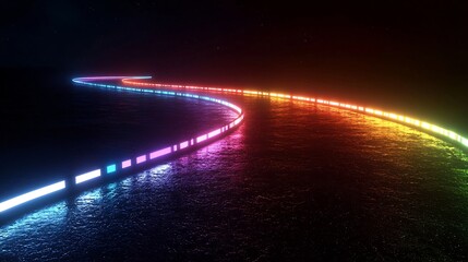 Radiant and dynamic light trails in a spectrum of vibrant colors on a dark atmospheric background with open space for text overlay  This modern