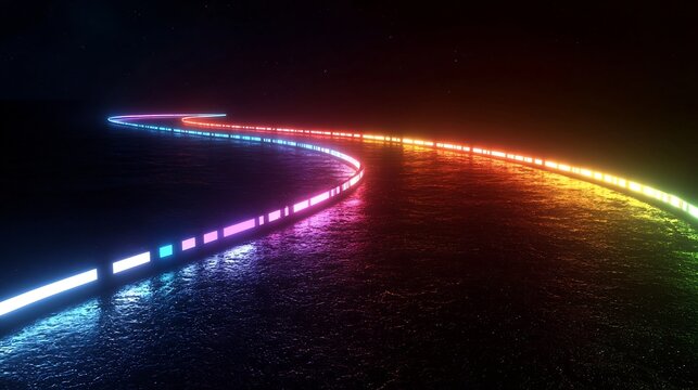Radiant and dynamic light trails in a spectrum of vibrant colors on a dark atmospheric background with open space for text overlay  This modern - Powered by Adobe
