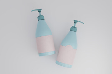 Elegant cosmetic liquid soap two bottle with a white background. 3D render of a beautiful cosmetic template for advertising. Makeup product brand V4