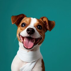 Playful dog with tongue out in studio setting pet photography cheerful expression close-up shot for fun content
