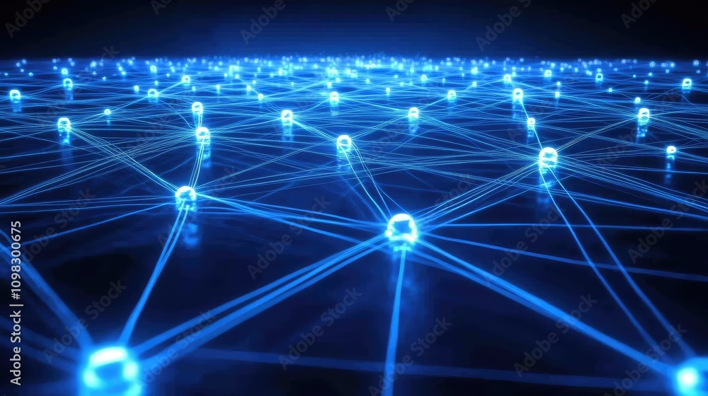 Aufkleber digital grid with scattered points and gentle blue light trails, creating a network-style data map
