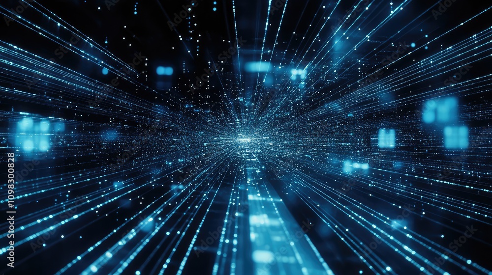 Aufkleber digital grid with scattered points and gentle blue light trails, creating a network-style data map