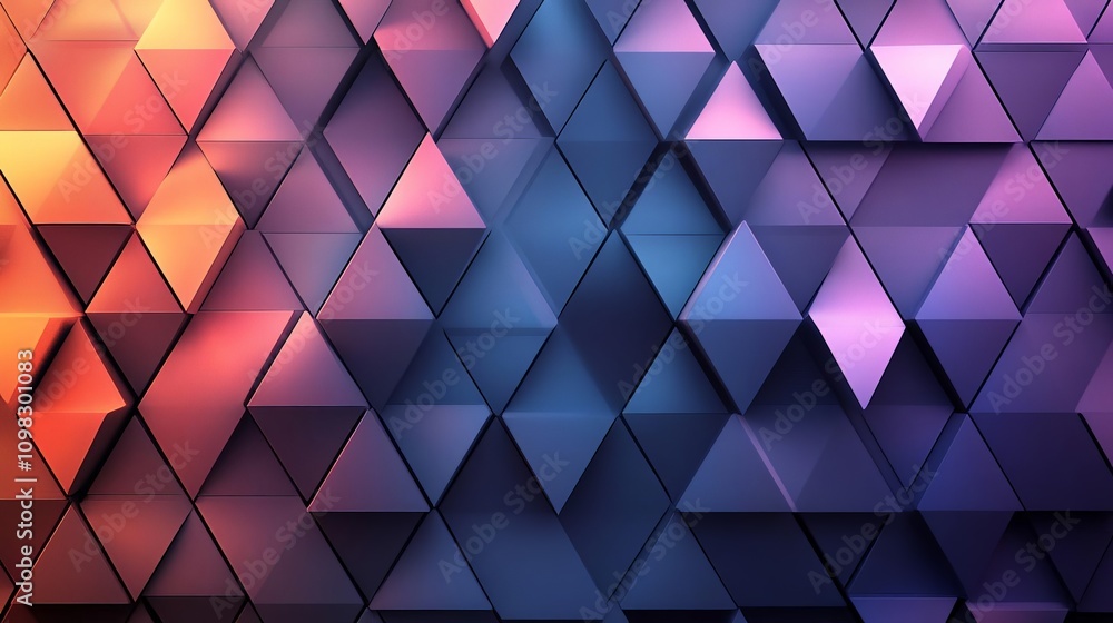 Poster an abstract geometric background featuring vibrant triangular shapes in various colors, creating a d