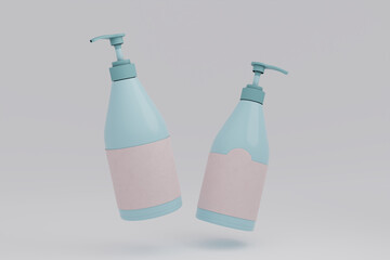 Elegant cosmetic liquid soap two bottle with a white background. 3D render of a beautiful cosmetic template for advertising. Makeup product brand V1