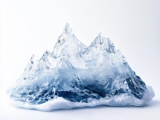 Obraz premium intricate ice sculpture mimicking a majestic mountain range against a pure white background, capturing the beauty of nature's forms in a delicate and artistic frozen medium