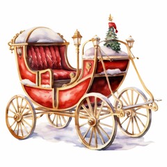 Watercolor of Christmas Sleigh on White Background