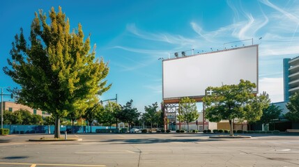 Empty Billboard Surrounded by Lush Trees in Urban Setting