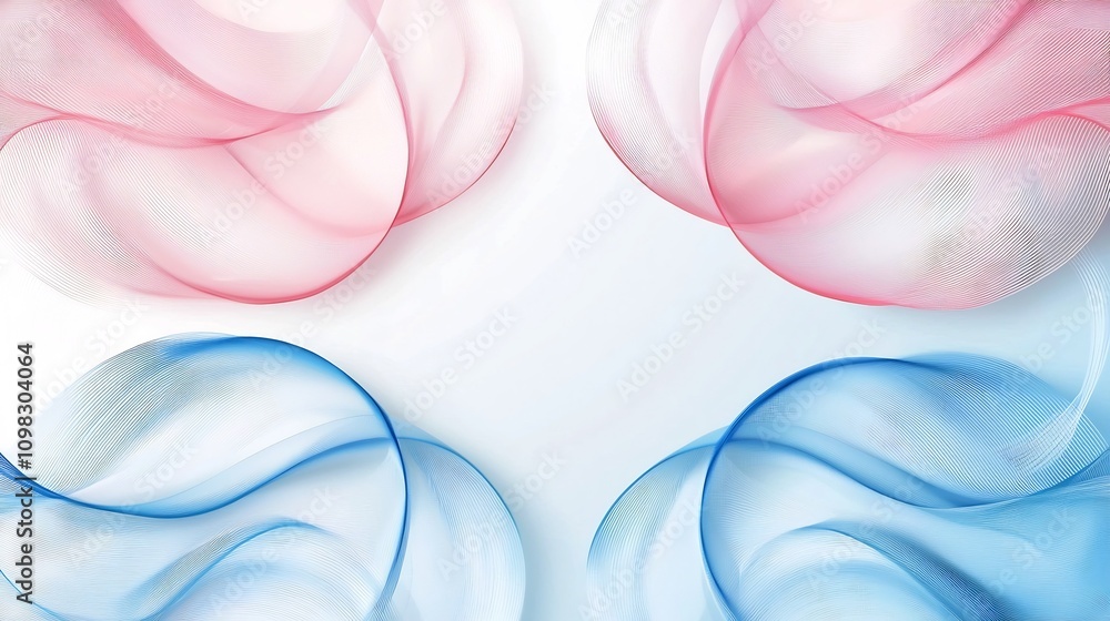 Poster soft pastel gradient background with geometric circular line designs in blue and pink tones elegant 