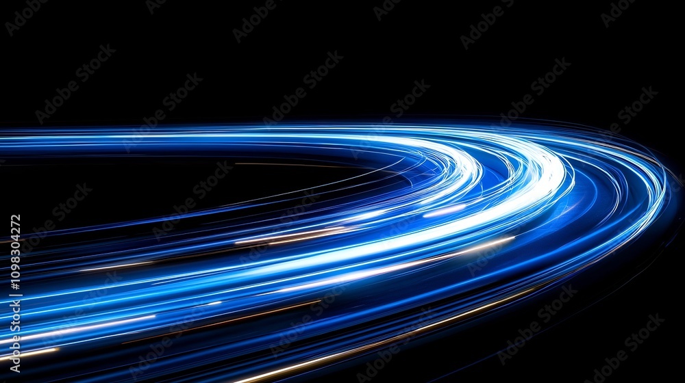 Poster striking abstract light streaks in shades of blue and white on a dark spacious backdrop creating a s