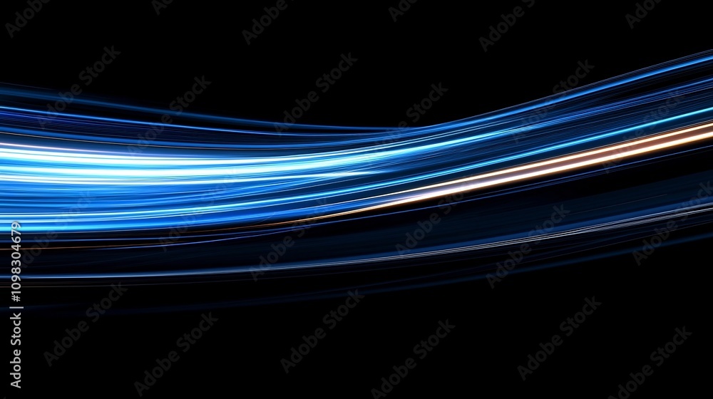 Aufkleber sweeping blue light lines cutting across a dark open space backdrop creating a clean futuristic and 