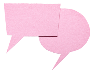 Pink blank cut out cardboard paper speech bubbles with copy space for text on transparent background design elements