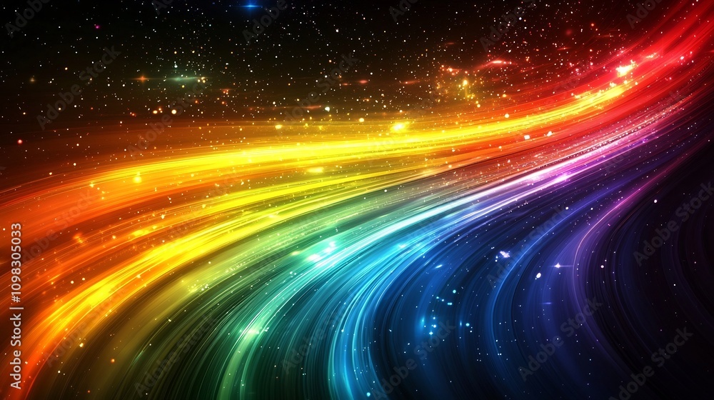 Poster vibrant abstract colorful light streaks on dark spacious background with smooth futuristic theme and