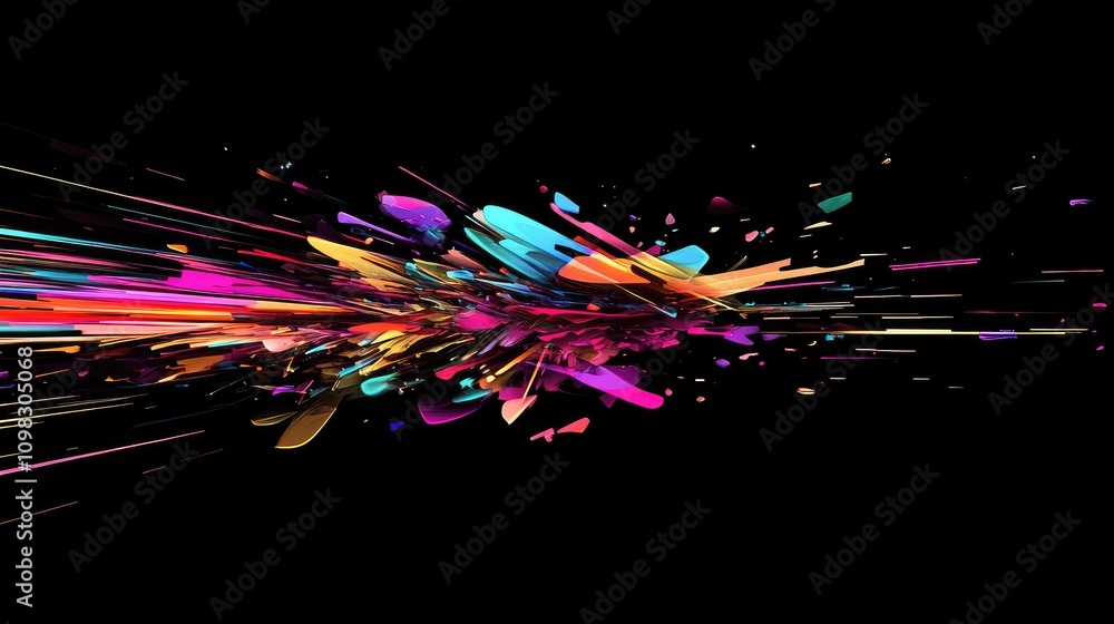 Aufkleber disrupted data flow with overlapping glitch streaks and saturated neon colors on a black background