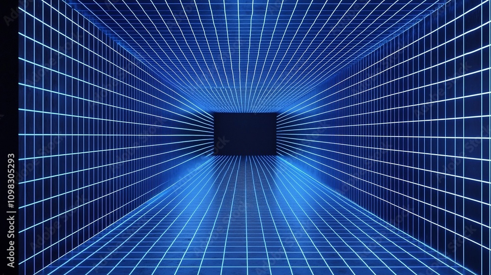 Poster vibrant blue digital pixel pattern background with a futuristic high tech feel and ample space for d