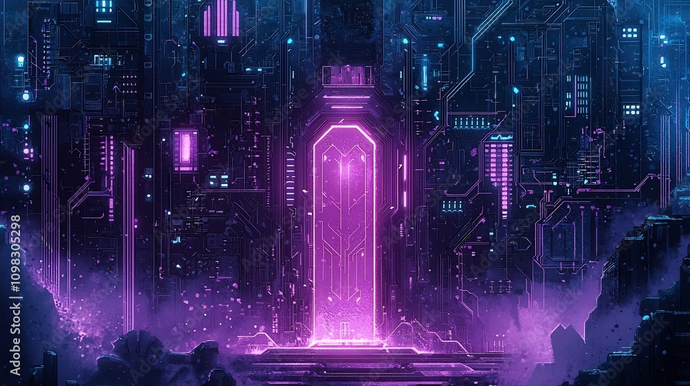 Poster vibrant digital circuit board design in a futuristic sleek and minimalist style featuring interconne