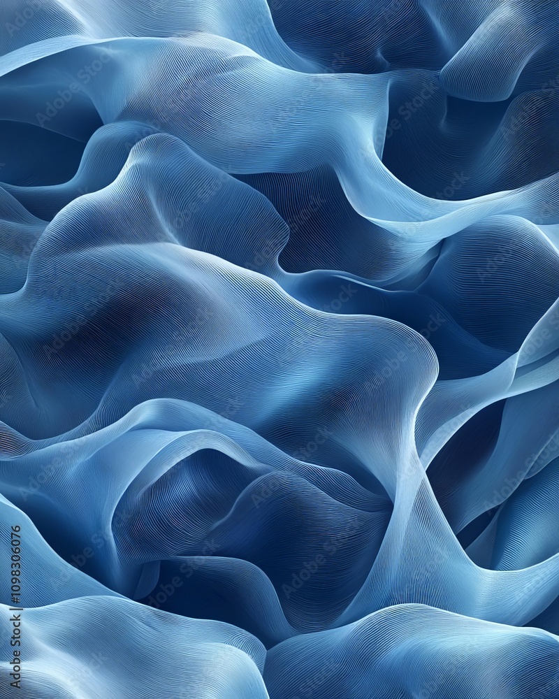 Poster an abstract pattern of flowing blue fabric, creating a smooth, calming texture that evokes a sense o