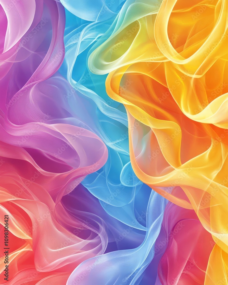 Poster a vibrant and colorful abstract background featuring smooth, flowing waves of soft textures in hues 
