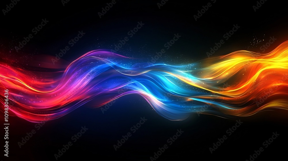 Poster vibrant neon light streaks with mesmerizing motion blur on a dark and spacious background creating a