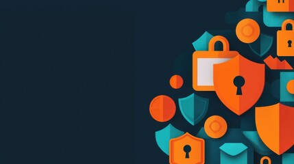 Obraz premium Internet of Medical Things concept. A collection of colorful security icons, including locks and shields, arranged artistically on a dark background, emphasizing themes of safety and protection.