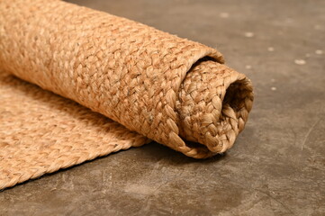 Jute Mats Over White Backgrounds isolated. Jute Mat Closeup.