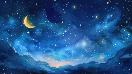 Naklejka premium Serene Night Sky: A Dreamy Landscape of Stars and Moonlight