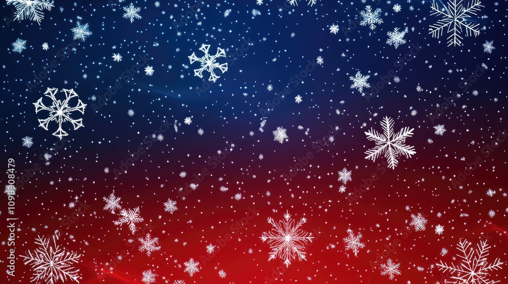 Aufkleber delicate snowflakes cascade against a gradient backdrop of deep blue and red, creating a serene wint