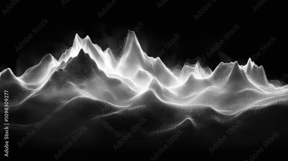 Poster electric data pulse wave with sharp peaks, illustrating energy and movement on a black digital canva