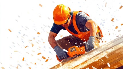 Construction Worker Illustration Woodworking Power Tool Safety
