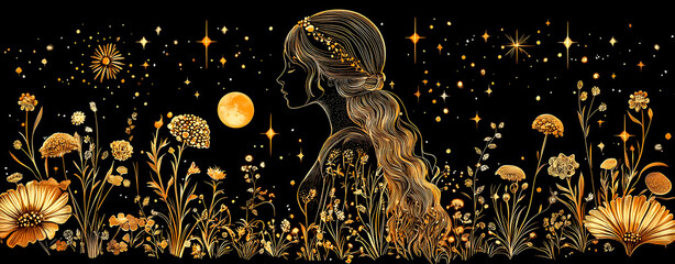 Illustration of a young woman. Virgo. Zodiac sign. Beauty.