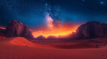 Magnificent view of the Orange Sand desert with sunset.