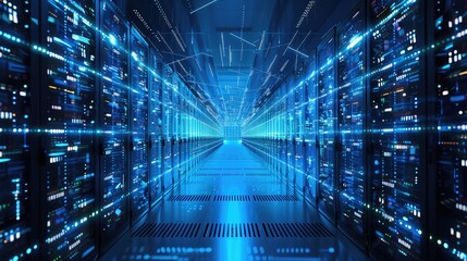 Obraz premium Futuristic Data Center with Illuminated Server Racks