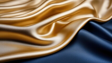 Fototapeta premium Close-up of golden and blue satin fabric.