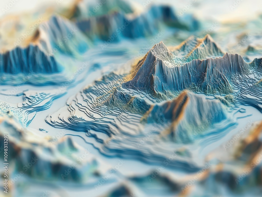 Poster topographic map with contour lines illustrating mountainous terrain, evoking a sense of exploration 
