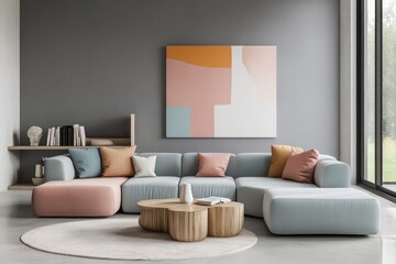 Render de una sala de estar moderna, espaciosa y luminosa con un estilo contemporÃ¡neo.